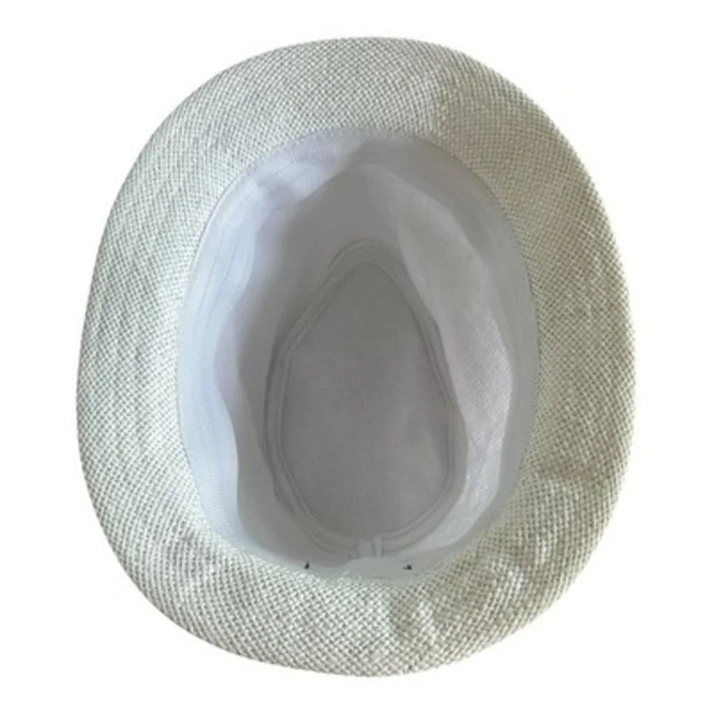 White Paper Straw Fedora Hat Black Band Size L/XL Summer Trilby VG Unisex